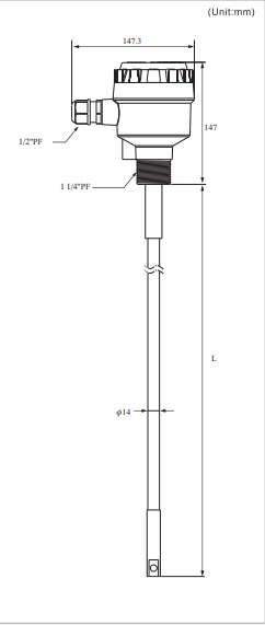 Kích thước Cảm biến tích hợp đo mức và nhiệt độ Finetek Model EST120