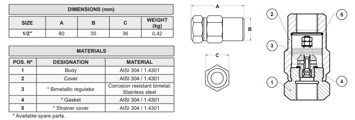 Bẫy hơi lưỡng kim Adca Model BSS20 Bẫy hơi lưỡng kim Adca Model BSS20