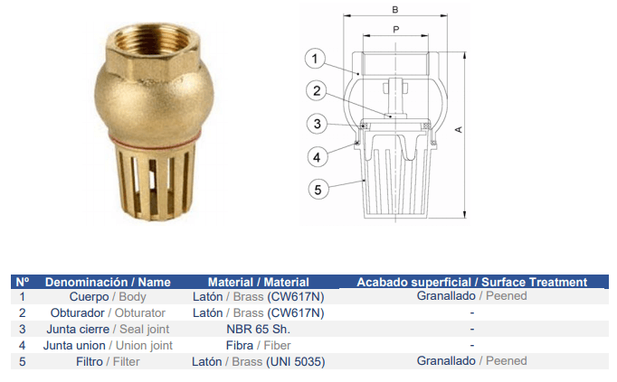 Cấu tạo của Van hút Genebre Model 3145