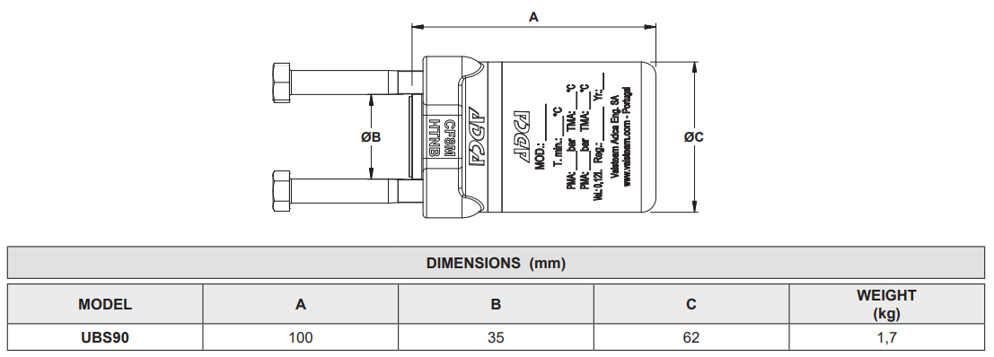 Bẫy hơi lưỡng kim Adca Model UBS90