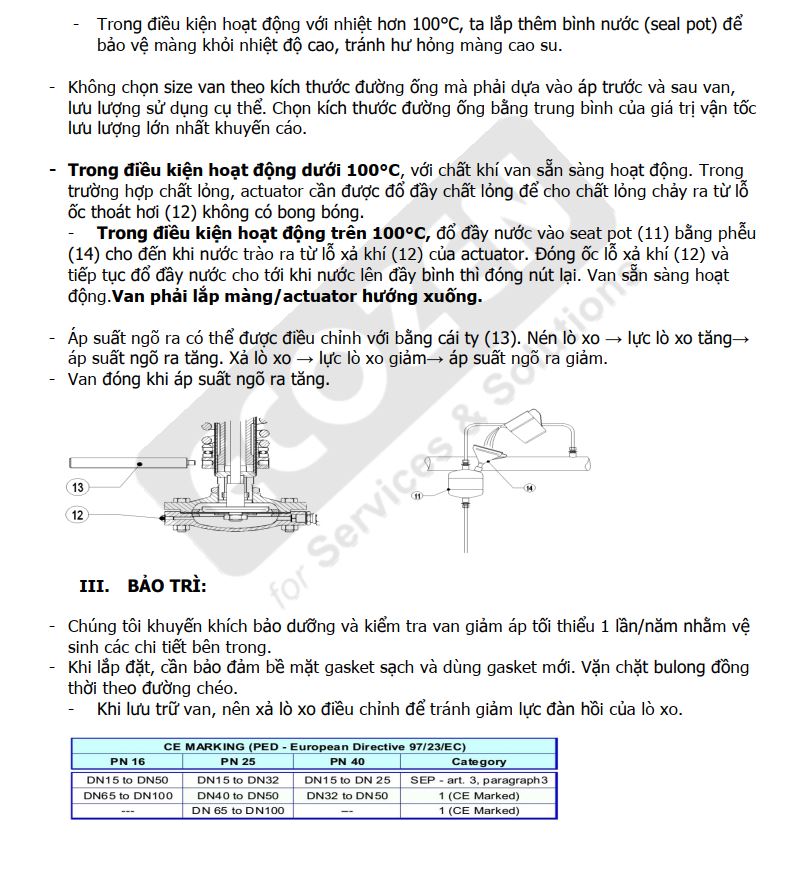 Hướng dẫn lắp đặt và bảo trì Van giảm áp Adca Model RP45