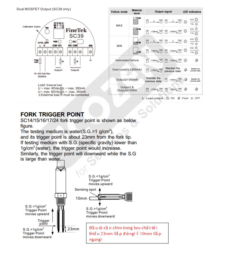 Hướng dẫn sử dụng Cảm biến đo mức dạng rung Finetek Model SC