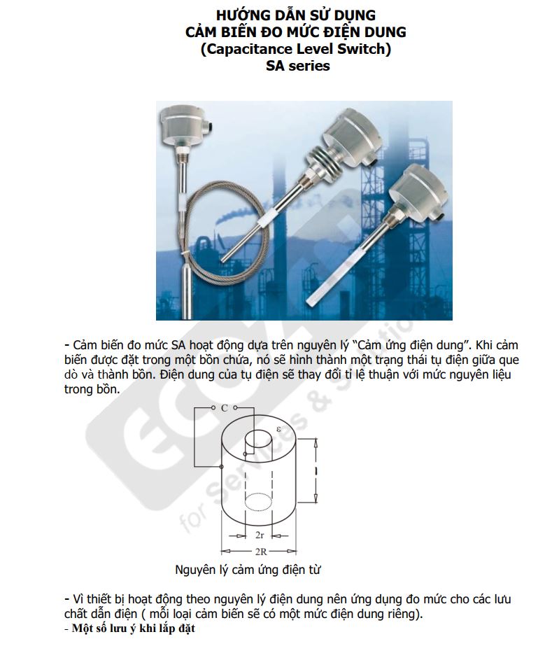 Hướng dẫn sử dụng Cảm biến đo mức điện dung Finetek Model SA