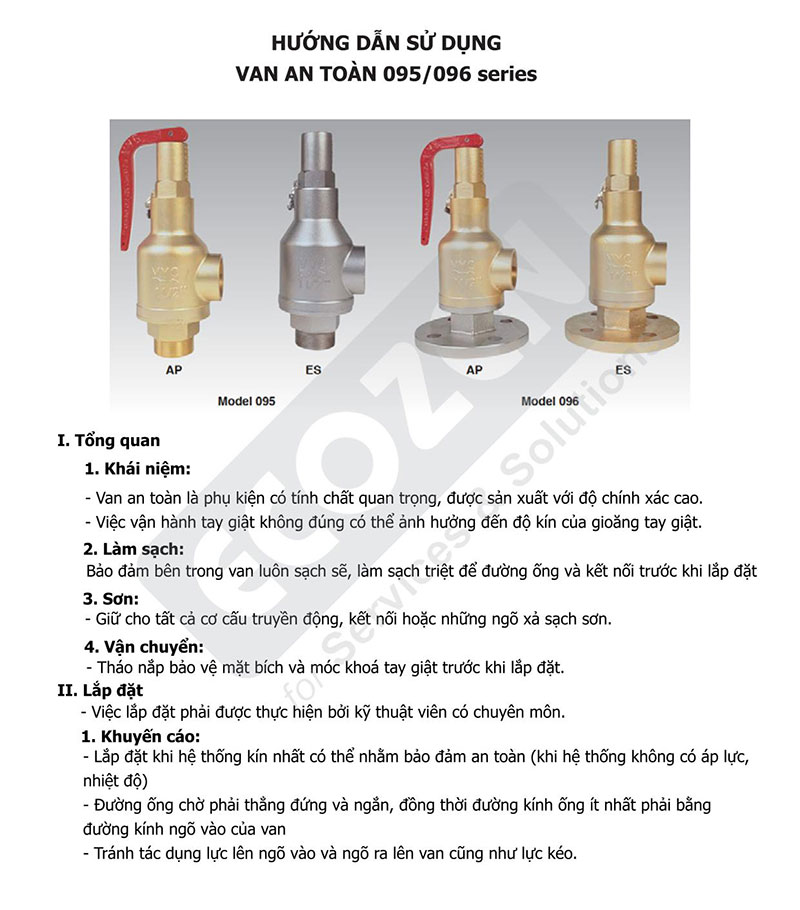 Hướng dẫn sử dụng Van an toàn VYC Model 095-096