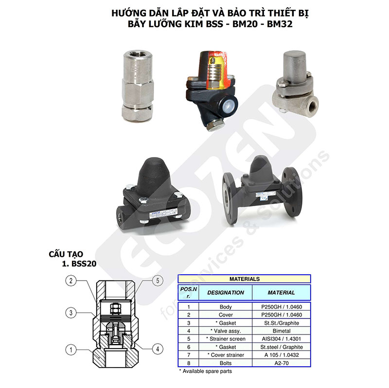 Hướng dẫn lắp đặt và bảo trì Bẫy hơi lưỡng kim Ada Model BS, BM